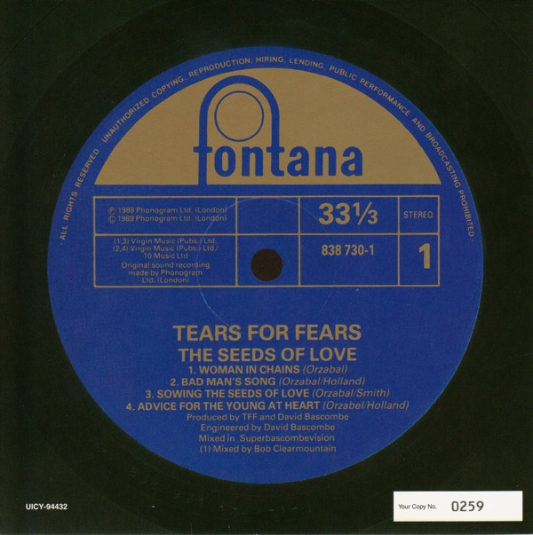 original label front, Tears For Fears - The Seeds Of Love +4